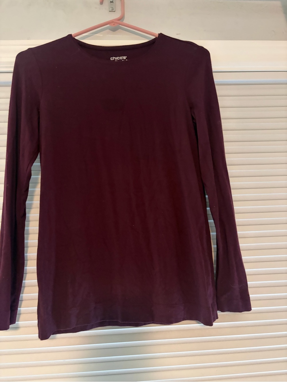 Chico's Long Sleeve Crewneck Top in Deep Plum